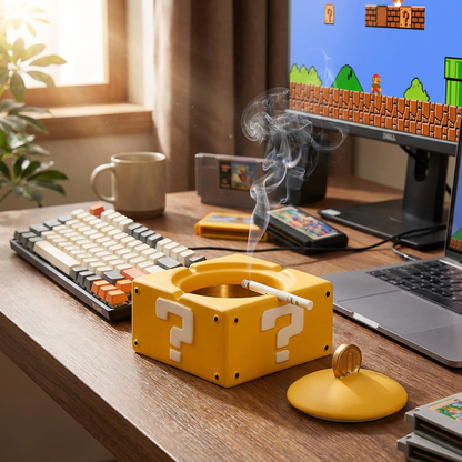 Retro Question Block Ashtray with Coin Lid